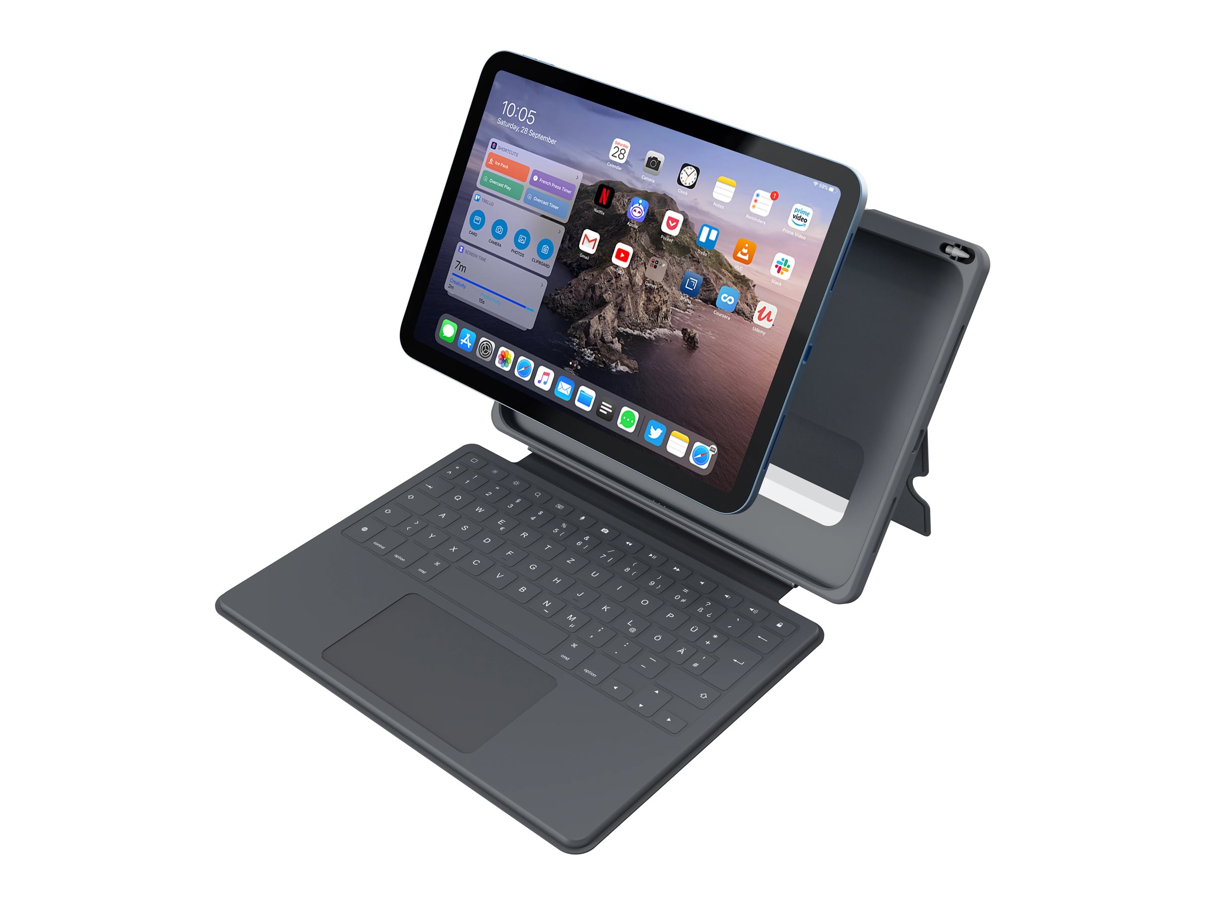 DEQSTER Touch PLUS Tastatur und Foliohülle 10.9" QWERTZ Deutsch Grau