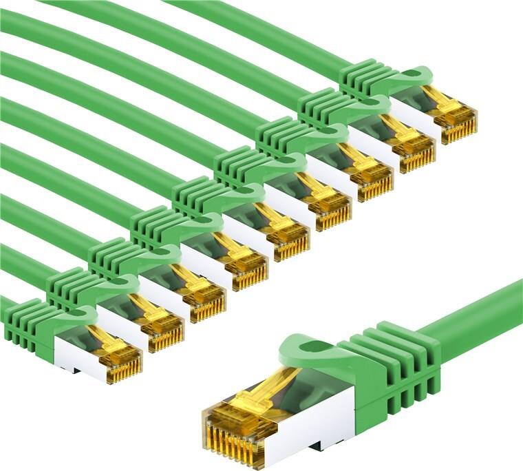 Goobay RJ45-Patchkabel CAT 6A S/FTP PiMF 500 MHz mit 7 Rohkabel 3 m gruen 10er-Set (69758)