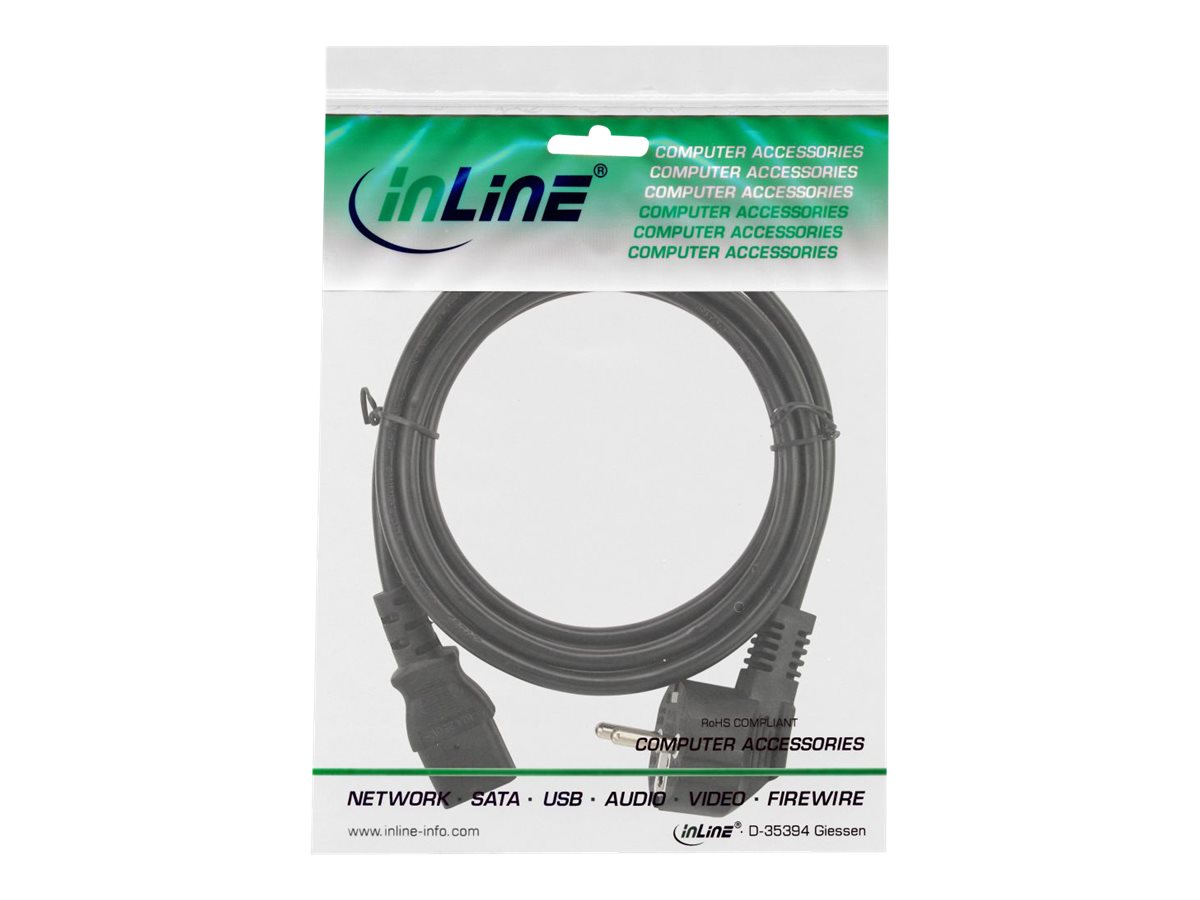 InLine 25er Bulk-Pack Netzkabel Schutzkontakt gewinkelt auf Kaltgerätestecker C13 3 m Schwarz
