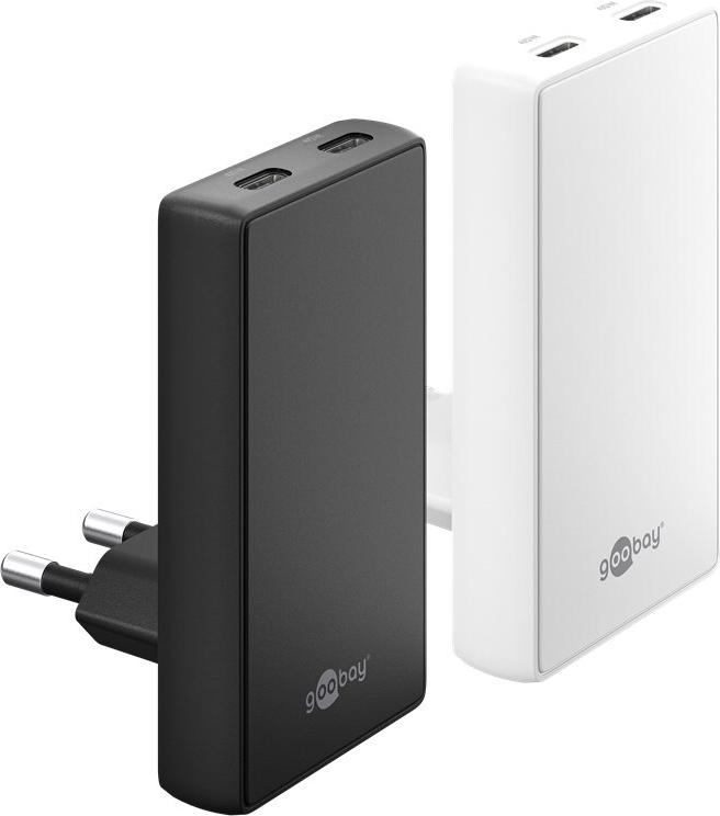 Goobay USB-C PD GaN Dual-Schnellladegerät 90° Flat 45 W weiß - 2x -Anschlüsse (75722)