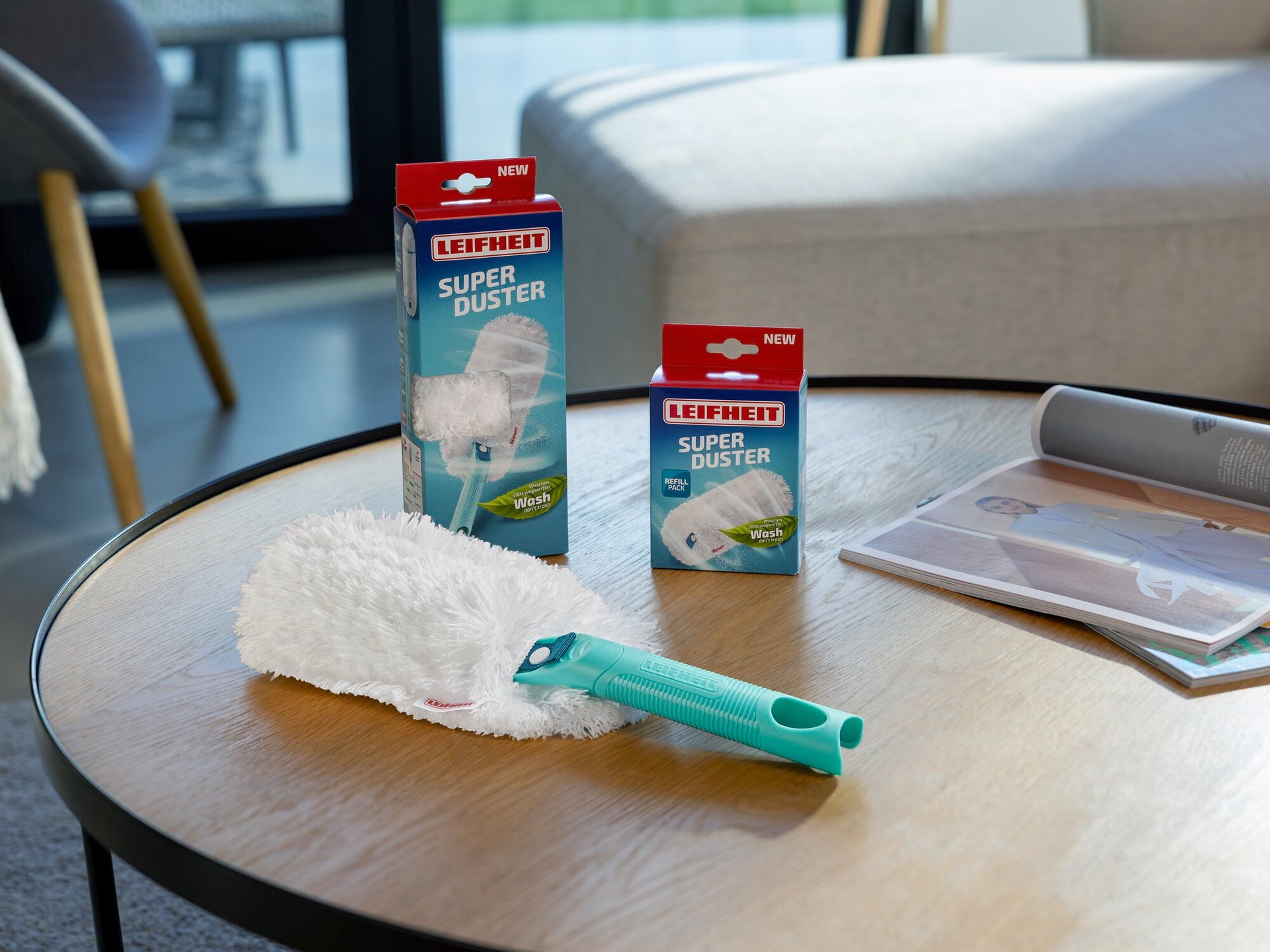 Leifheit Superduster Staubbezug Mikrofaser waschbar 40 °C Türkis Weiß