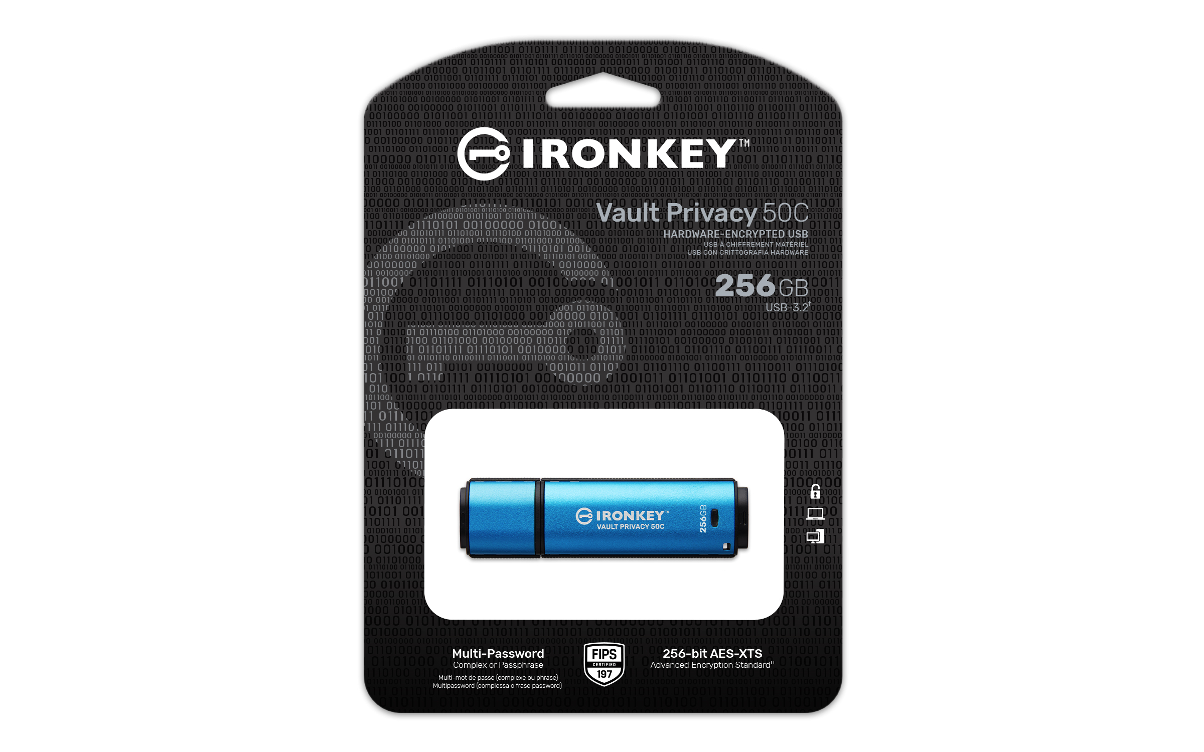 Kingston IronKey Vault Privacy 50C USB-C Flash-Laufwerk 256 GB Schwarz - Blau