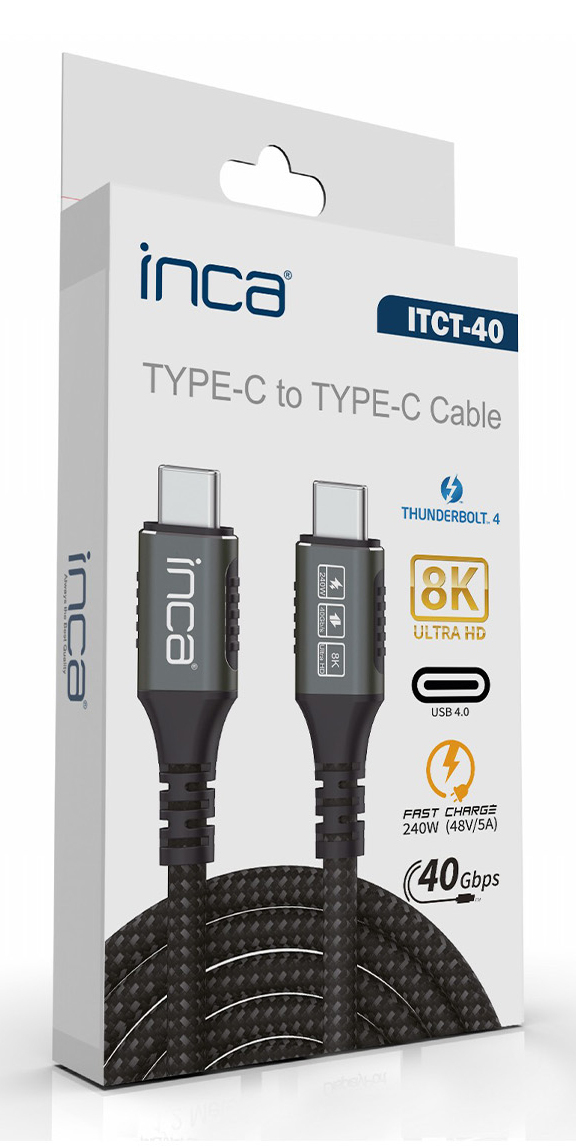 INCA ITCT-40 USB-C Kabel USB4 40 Gbit/s 240 W 8K 0,8 m Schwarz