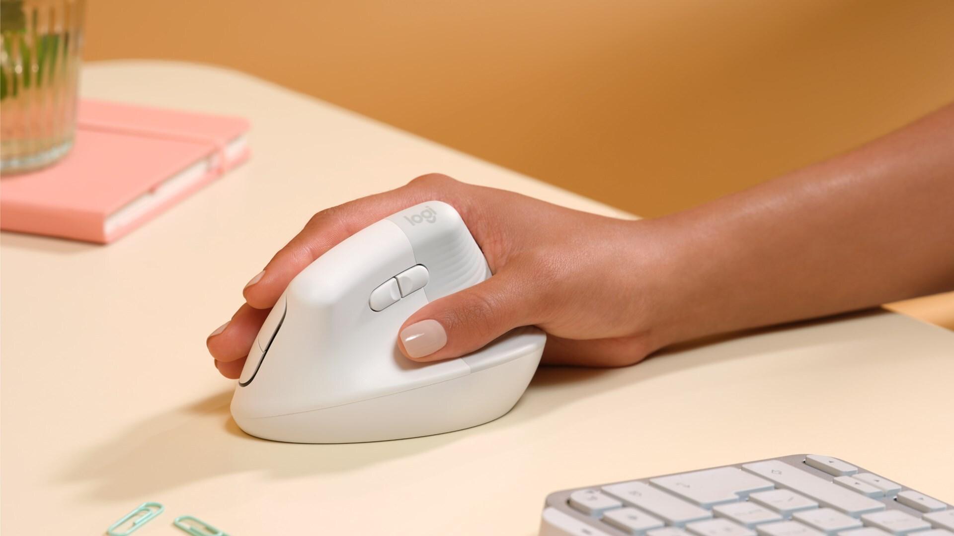 Logitech Lift Vertical Ergonomic Maus Bluetooth 2.4 GHz 4000 DPI 6 Tasten Off-White