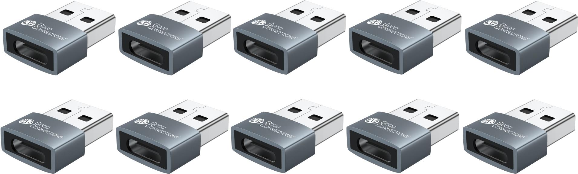 Good Connections Adapter USB 2.0 Stecker A an USB-C Buchse Aluminiumgehäuse grau 10er-Set Good (USB-AD203-10)