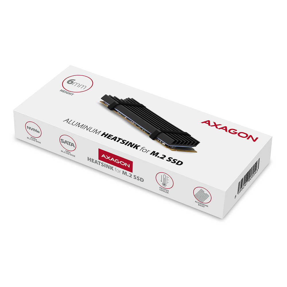 AXAGON CLR-M2L6 M.2 SSD Kühlkörper Aluminium 2280 6 mm Schwarz