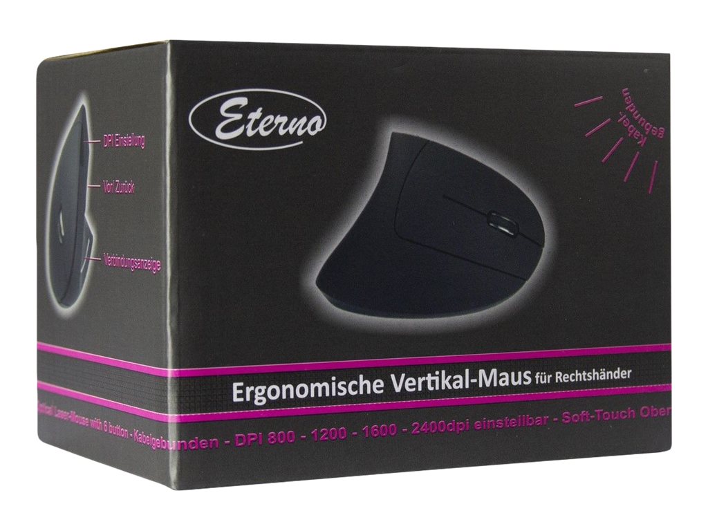 Inter-Tech Eterno KM-206WR Vertikale Maus USB Optisch 2400 DPI Schwarz Blau