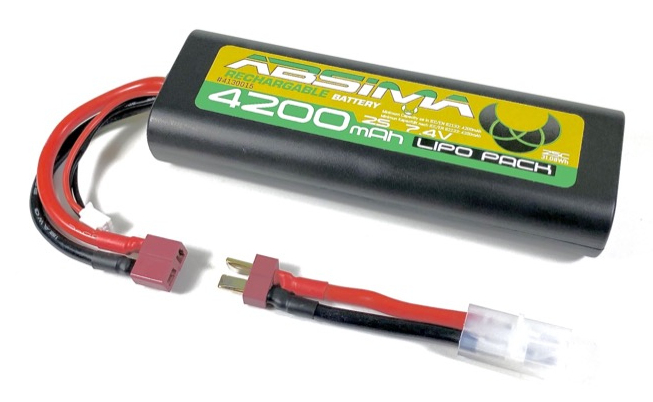 Absima Modellbau-Akkupack LiPo 7,4 V 4200 mAh 25 C Hardcase T-Stecker Schwarz/Grün/Gelb