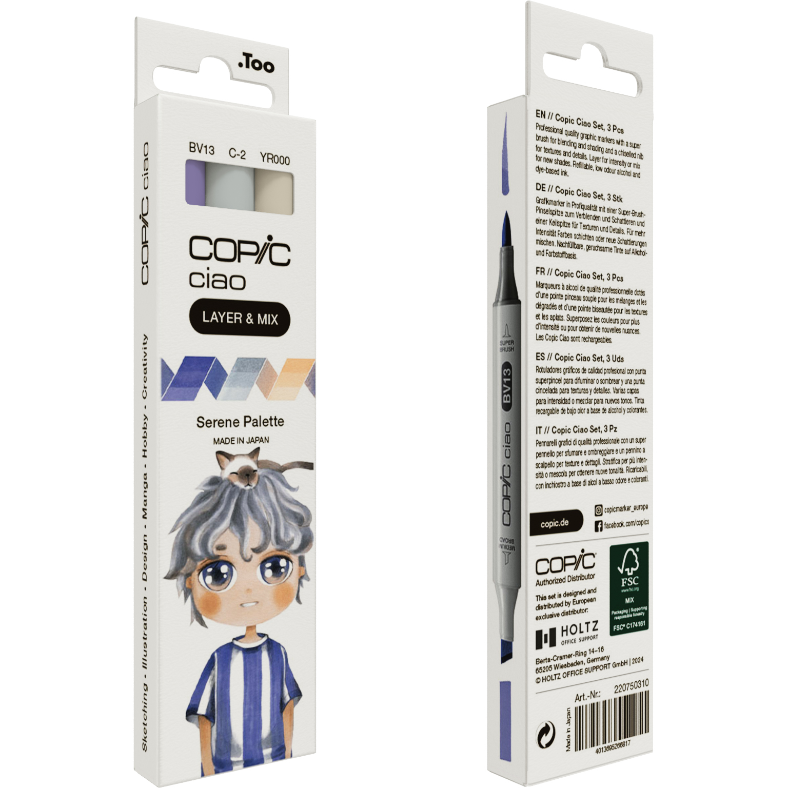 COPIC Ciao Serene Palette Layoutmarker-Set 1,0 + 6,0 mm, 3 St., Beige, Blau, Kühles Grau