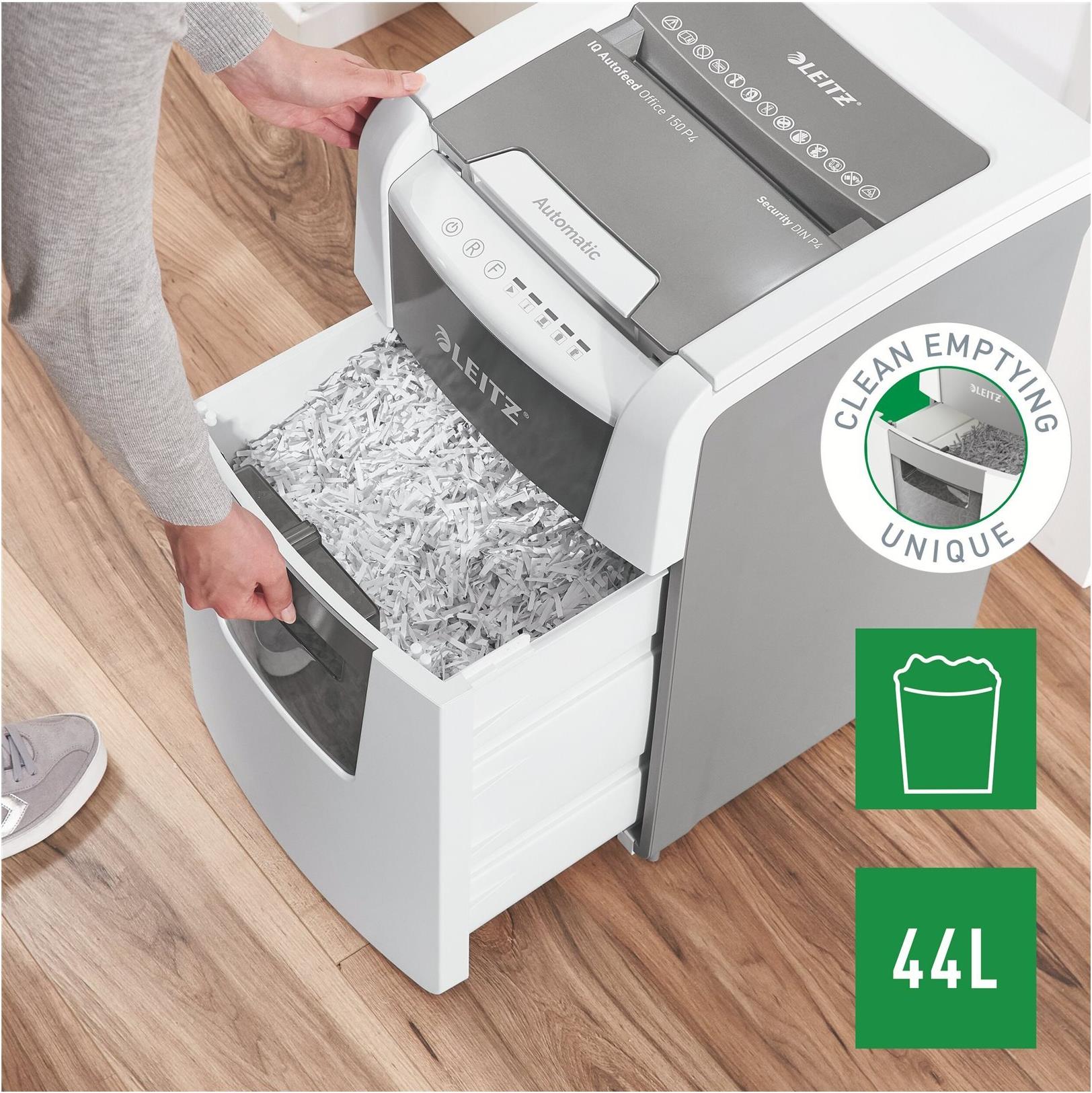 Leitz IQ AutoFeed Office 150 P4 Aktenvernichter Kreuzschnitt P4 Grau, Weiß