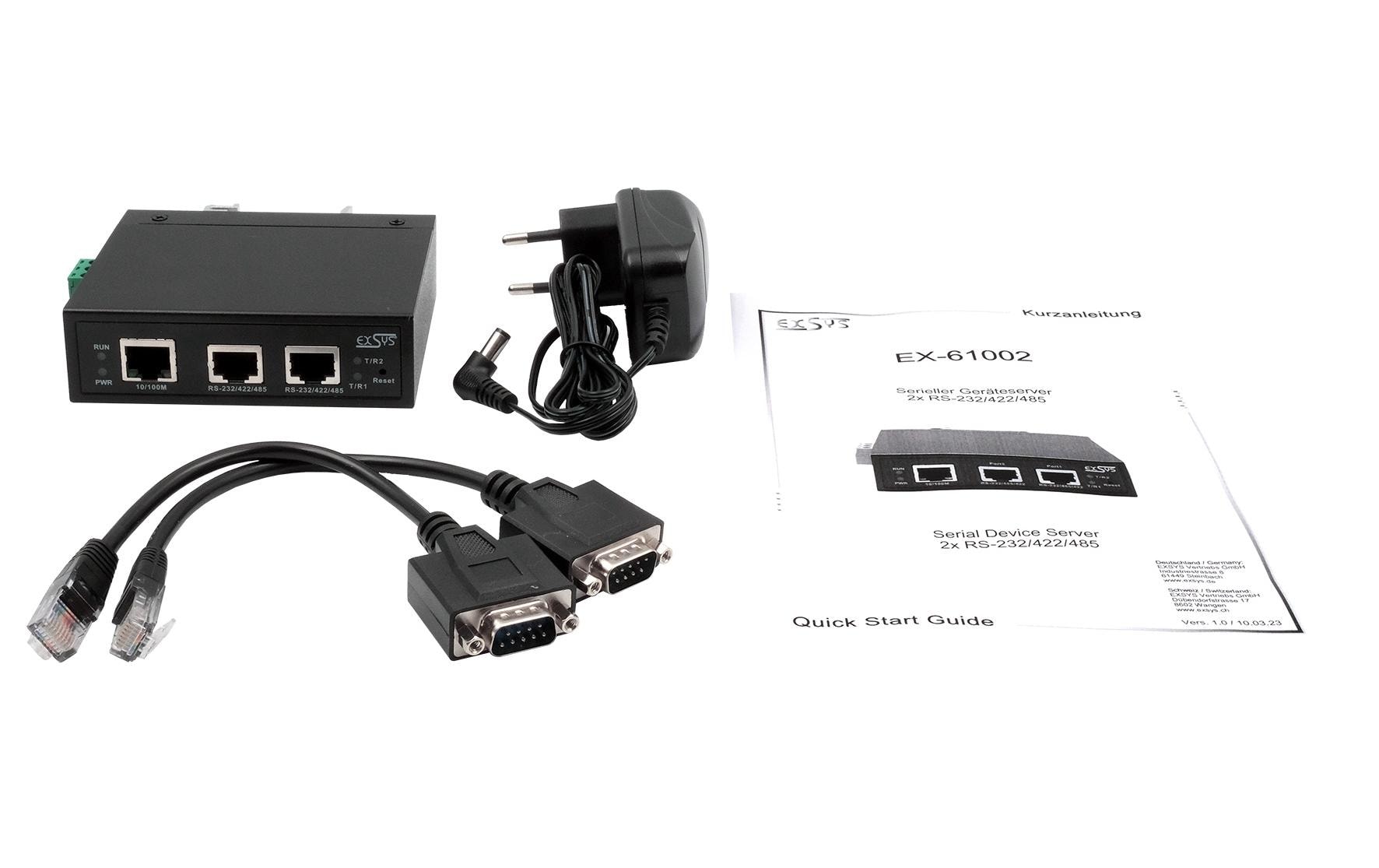 Exsys EX-61002 Geräteserver 2x RS-232/422/485 2x Ethernet mit Netzadapter