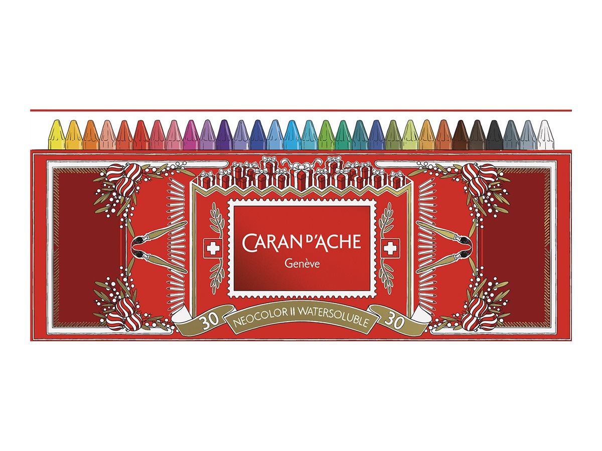 Caran d'Ache NEOCOLOR II Aquarell-Wachsmalstift, 30er Etui, Wasservermalbar, Mehrfarbig