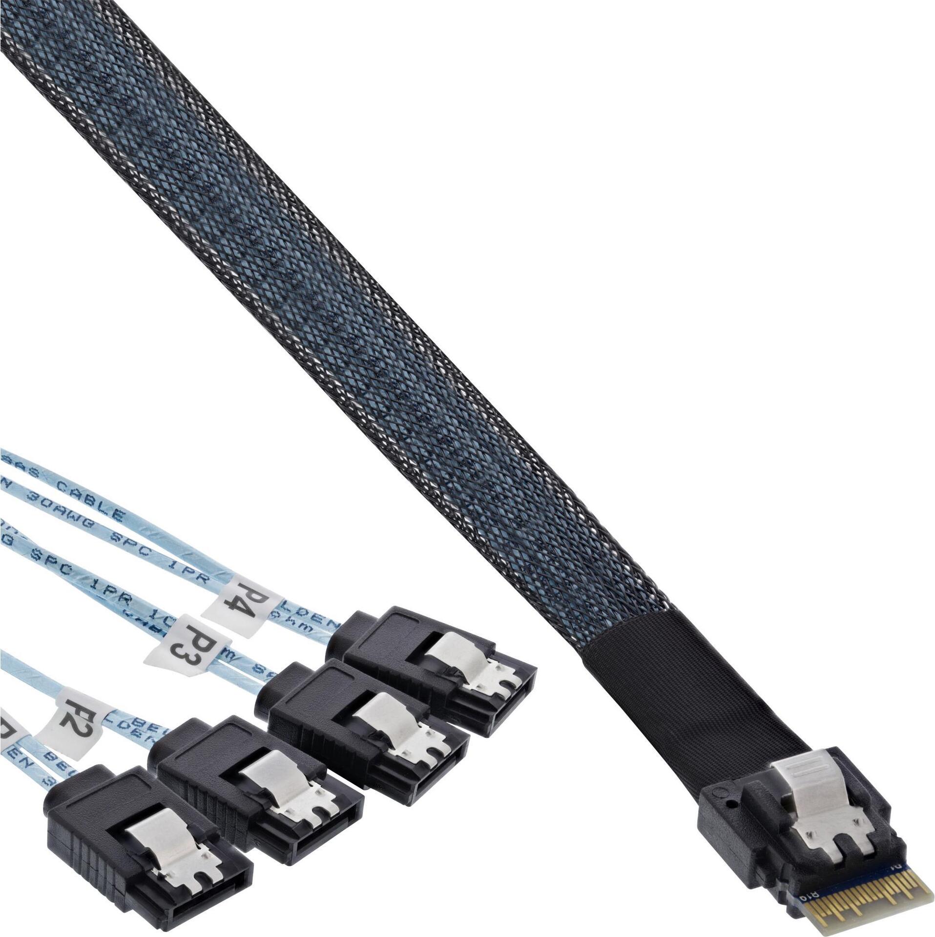 InLine® Slim SAS Kabel, SFF-8654 zu 4x SATA 7-pin, 12Gb/s, 1m (27646B)