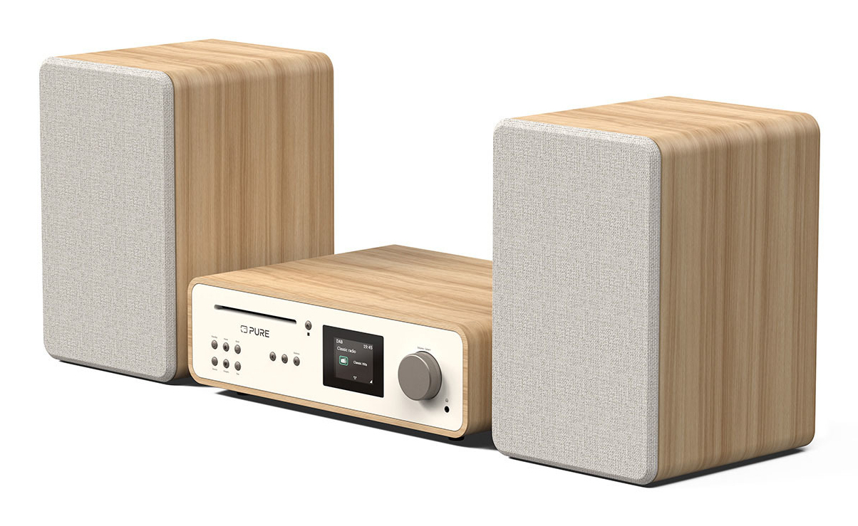 Pure Classic Stereo Audiosystem 100 W DAB+ FM CD Bluetooth WLAN Spotify Cotton White, Oak