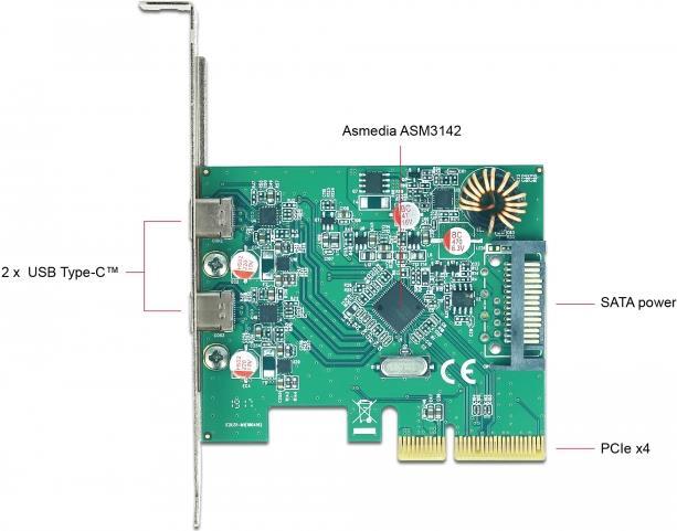 DeLOCK PCI Express x4 Card to 2 x external SuperSpeed USB 10 Gbps (USB 3,1 Gen 2) USB Type-C female (90397)