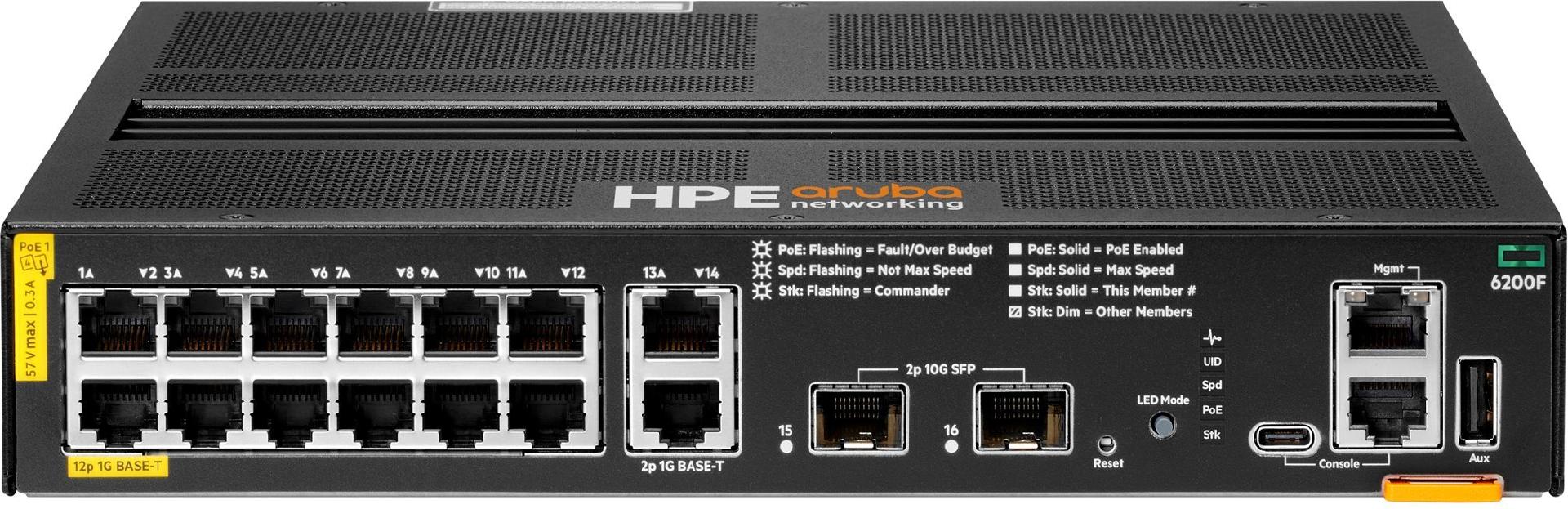 Aruba 6200F 12G Class4 PoE 2G/2SFP+ 139W L3 Managed Switch Schwarz, Grau