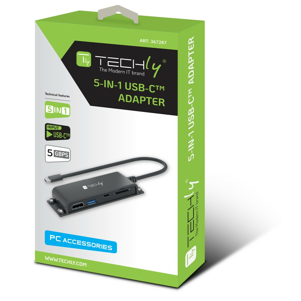 Techly IADAP-USBC-935 Dockingstation USB-C HDMI USB-A SDXC Schwarz