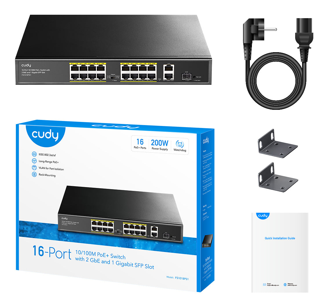 Cudy FS1018PS1 Managed Switch 18 Ports PoE Grau