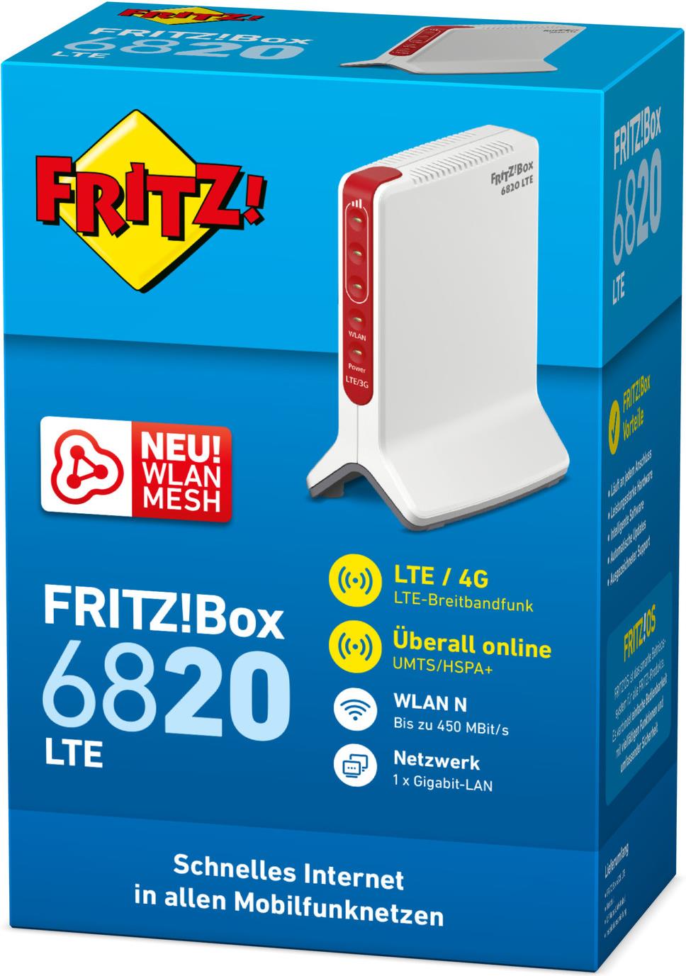 AVM FRITZ!Box 6820 LTE - Wireless Router - WWAN - GigE - 802,11b/g/n - 2,4 GHz (20002906) - Sonderposten