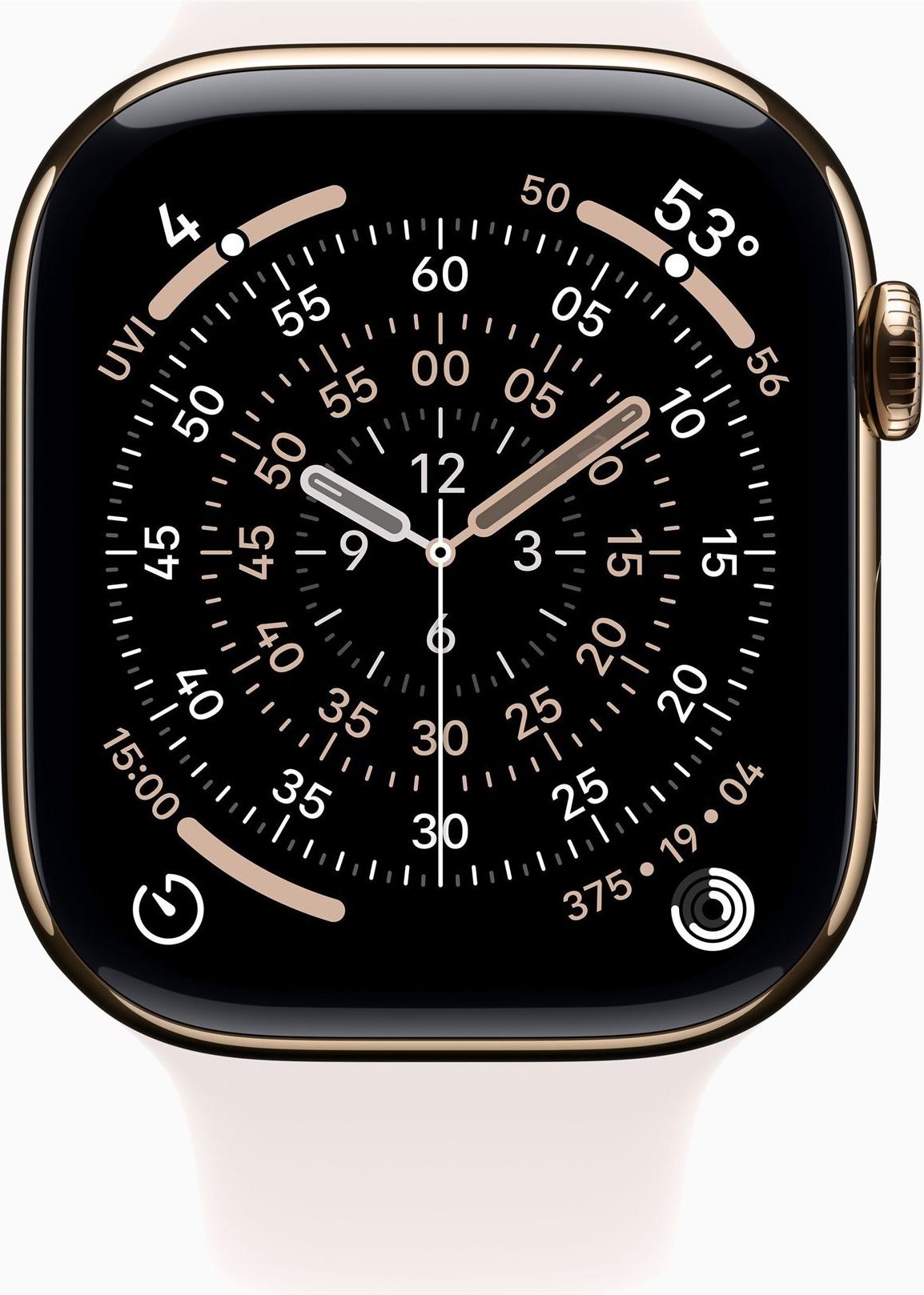 Apple Watch Series 11 GPS + Cellular 46mm Smartwatch Titan Gold Sportband Helles Rouge