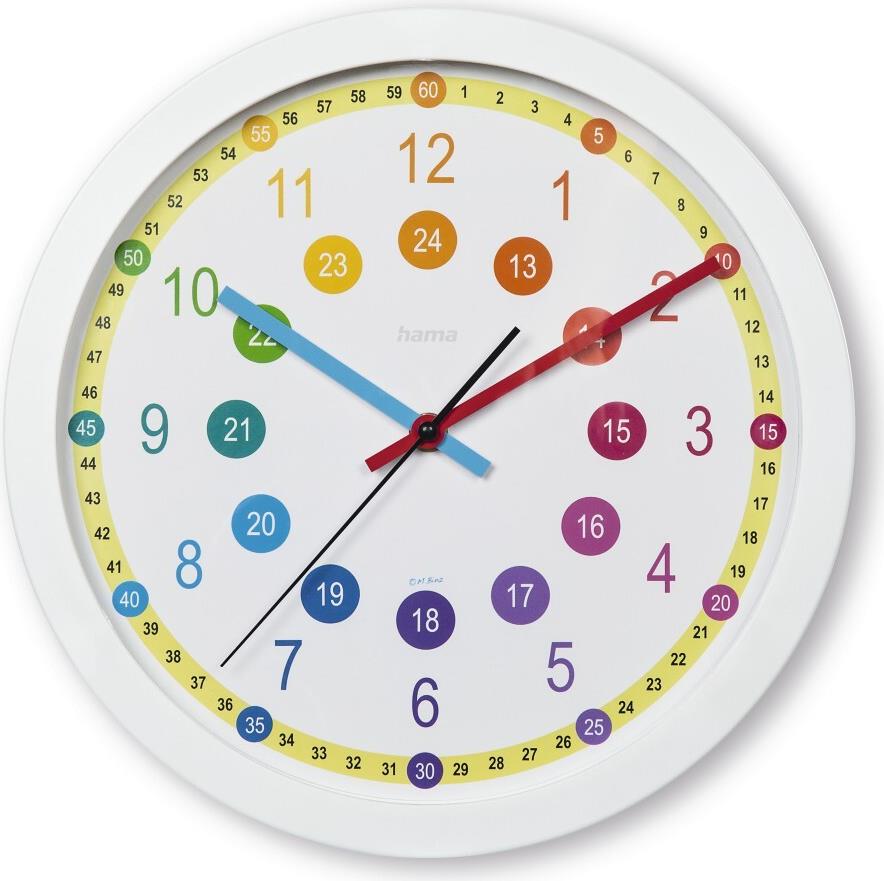 Hama Kinder-Wanduhr Sal, ohne Ticken, für Kinderzimmer, analog, Ø 30 cm, Bunt (00222203)