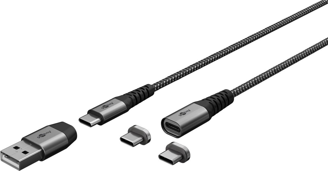 Goobay 65653 USB Kabel 1 m USB C Schwarz - Grau (65653)