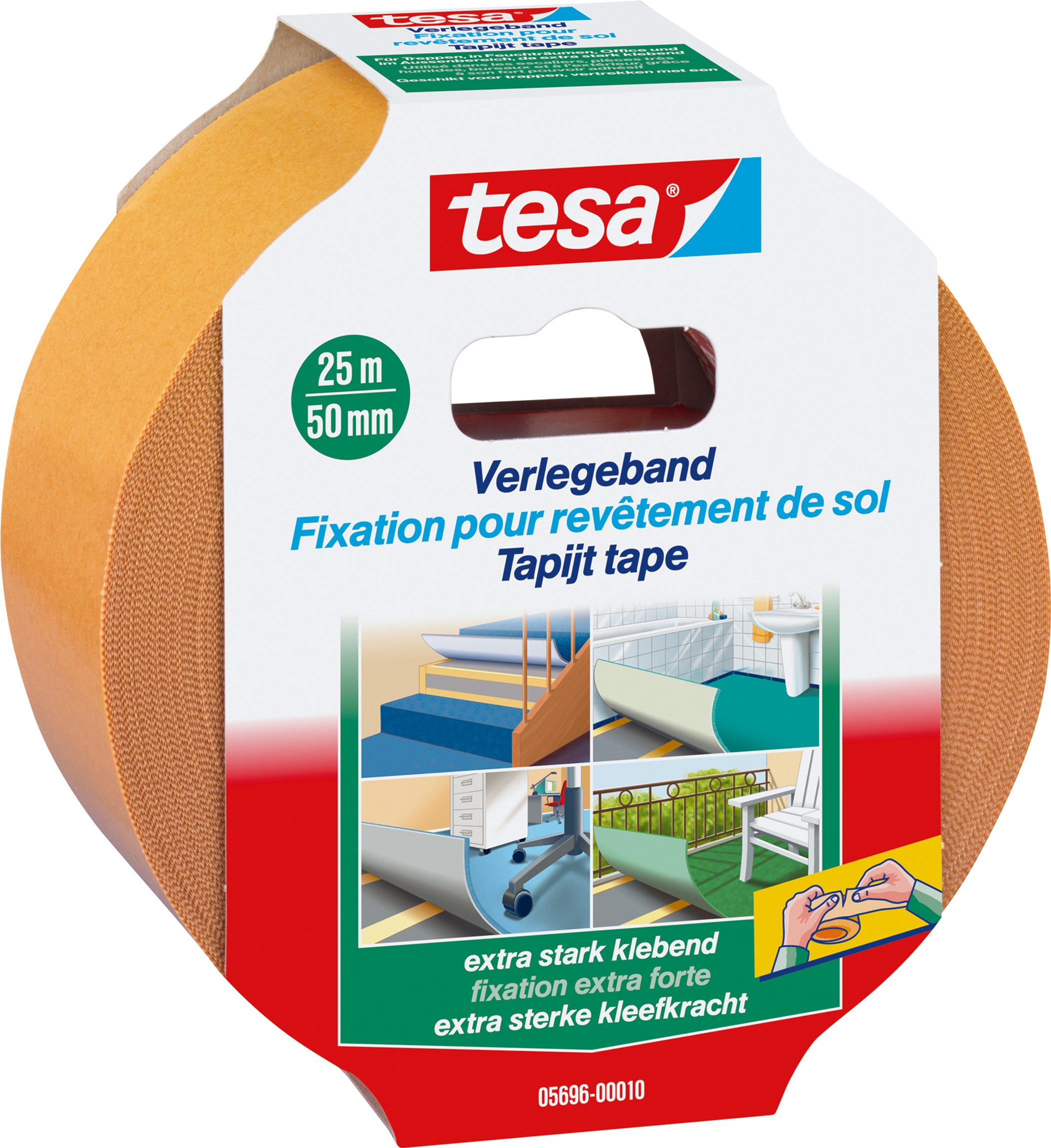 tesa Verlegeband extra stark klebend, braun, 50 mm x 25 m von Hand einreißbar, doppelseitig (5696-10-0)