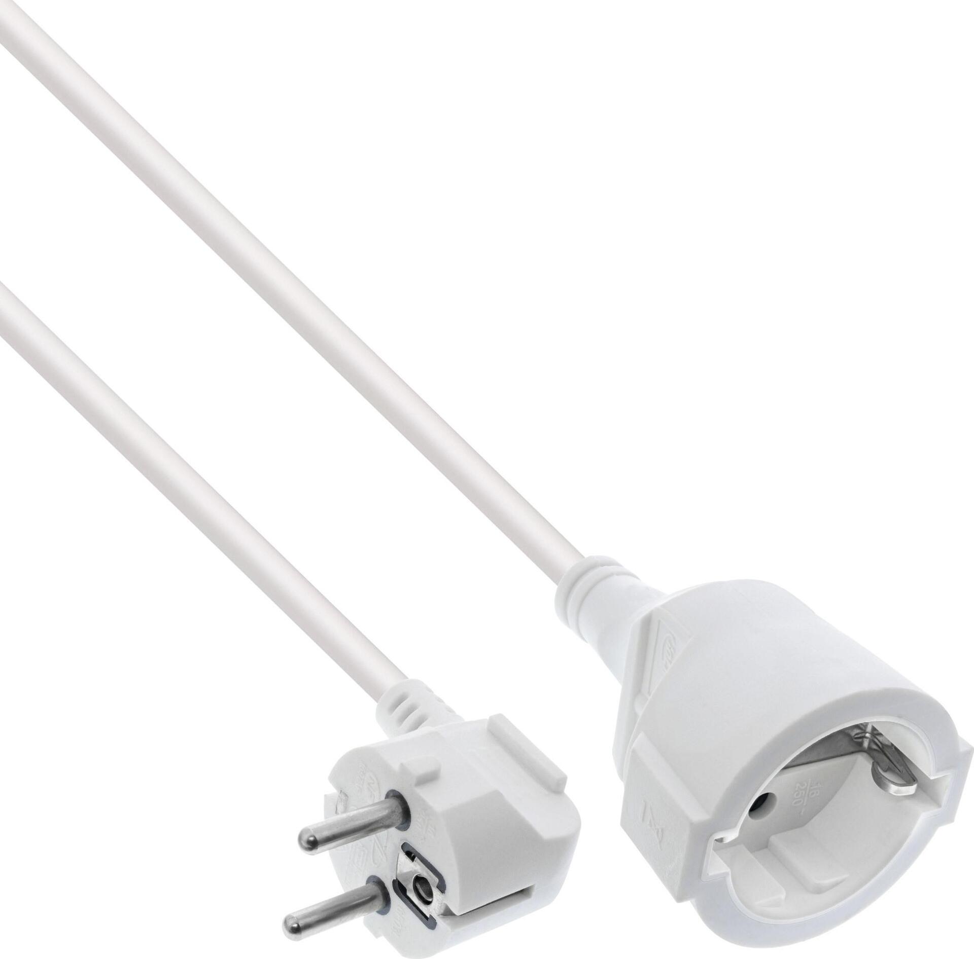 InLine® Strom-Verlängerung Schutzkontakt Stecker gewinkelt / Buchse, weiß, 7m (16407U)