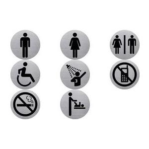helit Piktogramm "WC Behinderte", Durchmesser: 115 m, silber selbstklebend, aus Edelstahl mit schwarzem Aufdruck, - 1 Stück (H6271200)