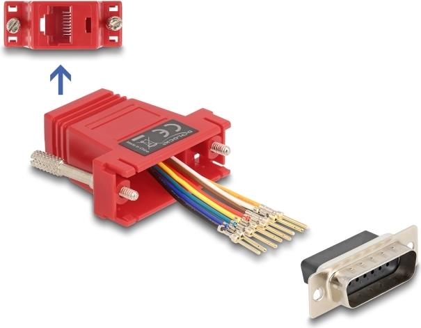 Delock D-Sub 15 Pin Stecker zu RJ45 Buchse Montagesatz rot (67109)