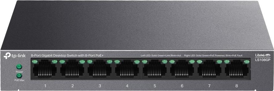 TP-Link LiteWave LS108GP Netzwerk-Switch Unmanaged Gigabit Ethernet (10/100/1000) Power over Ethernet (PoE) Schwarz (LS108GP)