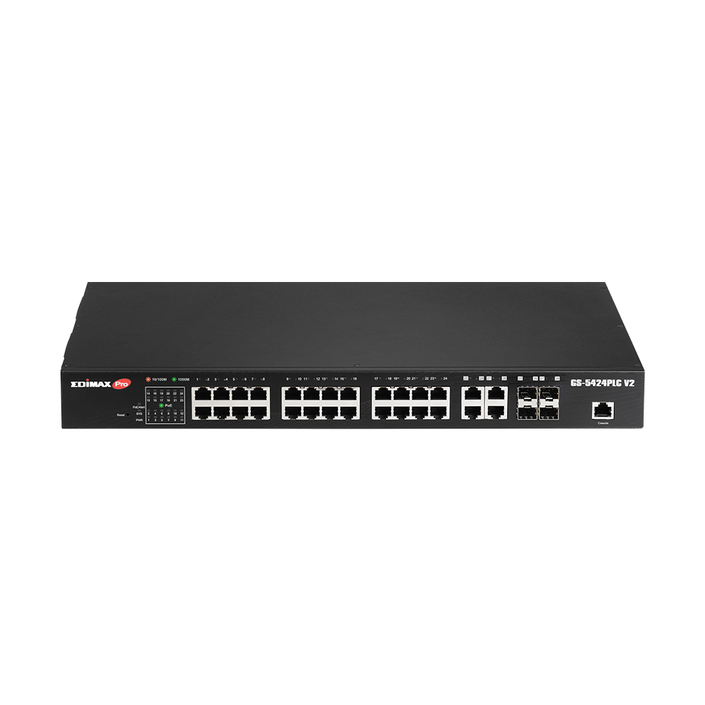 Edimax Pro GS-5424PLC V2 Managed Switch 24-Port Gigabit PoE+ 4x Combo SFP 1U Schwarz