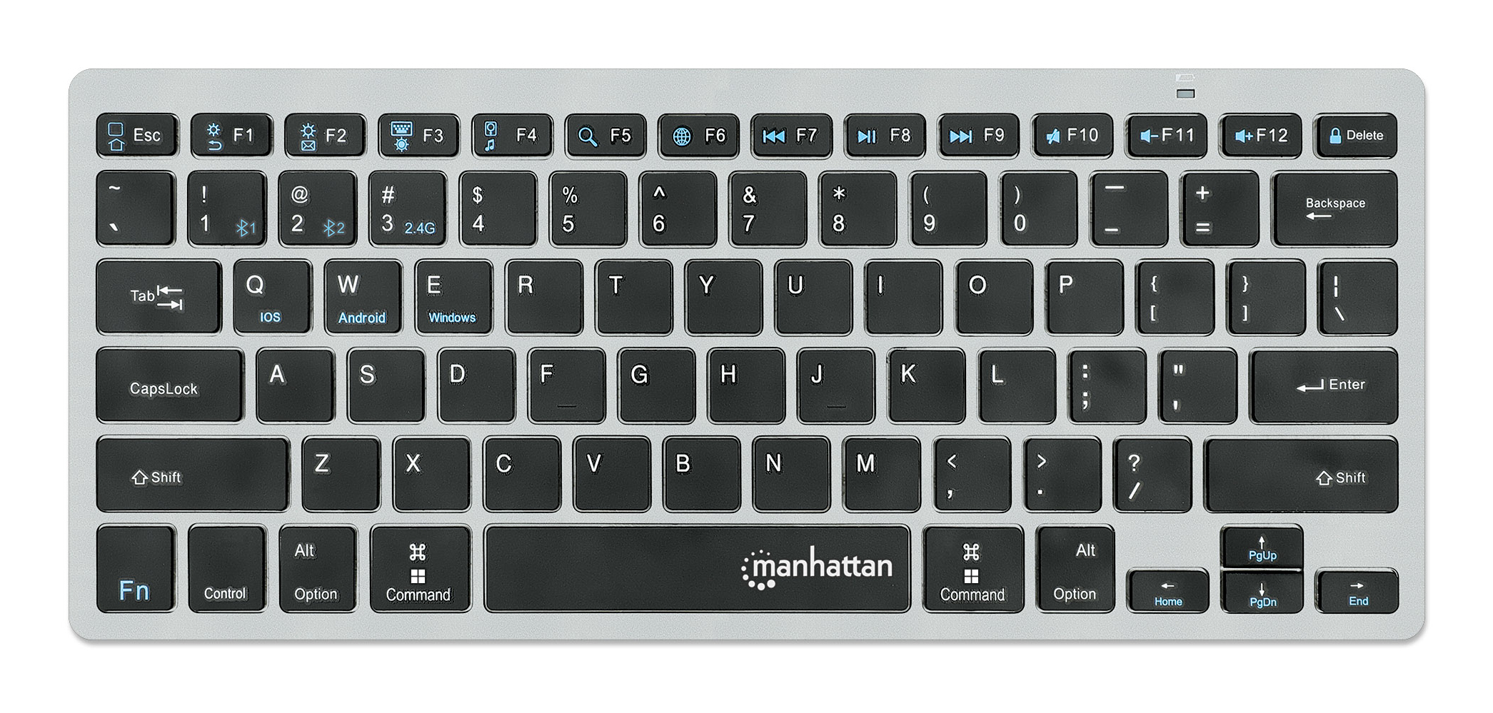 Manhattan Ultra Slim Dual-Mode Kabellose Funktastatur, QWERTZ Deutsch, Bluetooth 3.0 & 2,4 GHz, Anthrazit/Schwarz