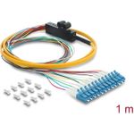 Delock LWL Pigtail Fanout Kabel 12 x LC-UPC Simplex Stecker zu 12 x offenes Kabelende 1 m (91050)