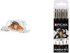 SAKURA Fineliner PIGMA MICRON Manga Set, sepia, 4er Etui Inhalt: 2x PIGMA MICRON 01 und 05, 1x PIGMA GRAPHIC 1.0 - 1 Stück (POXSDKMAN4)