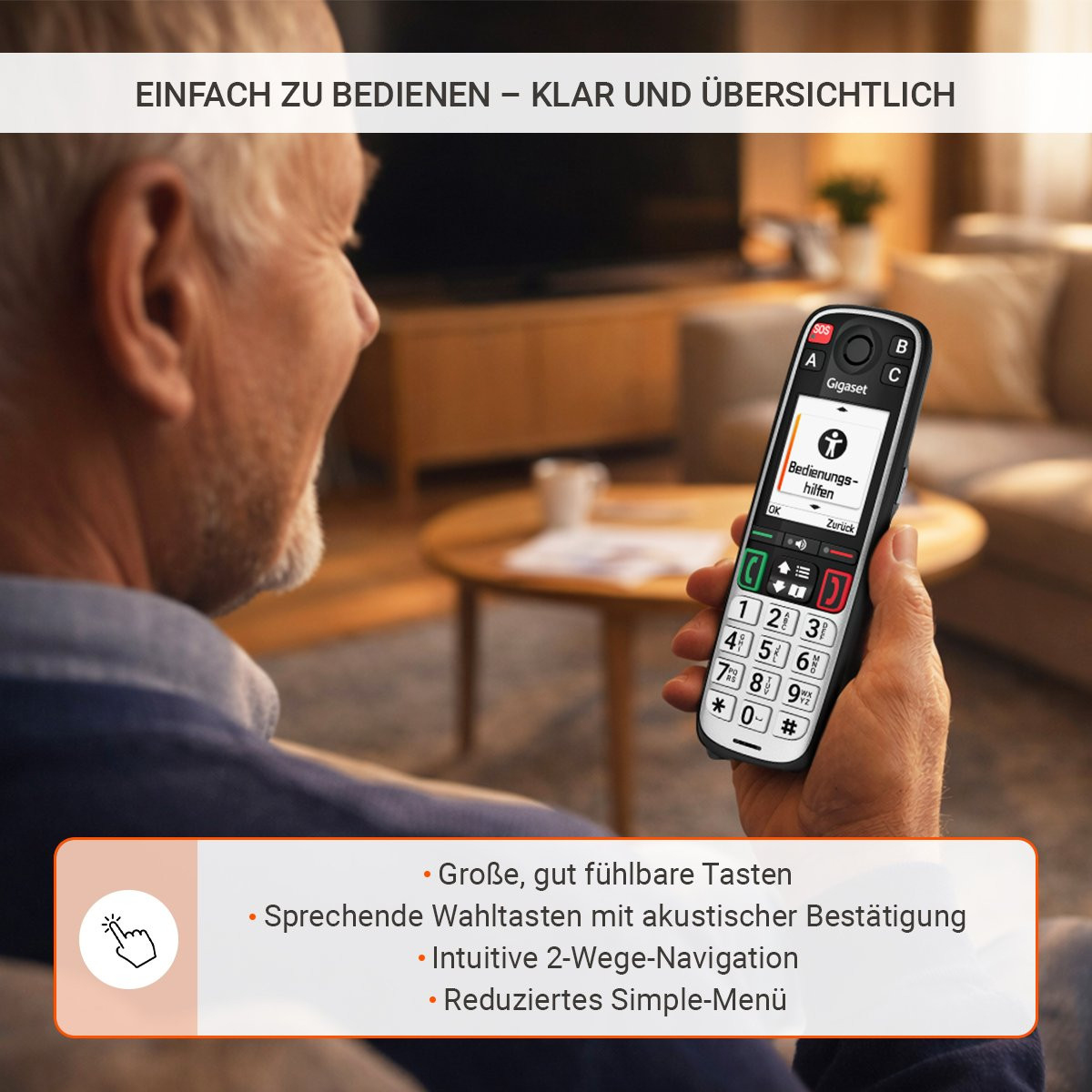 Gigaset EASY 500HX DECT-Seniorentelefon mit Freisprecheinrichtung Schwarz, Silber