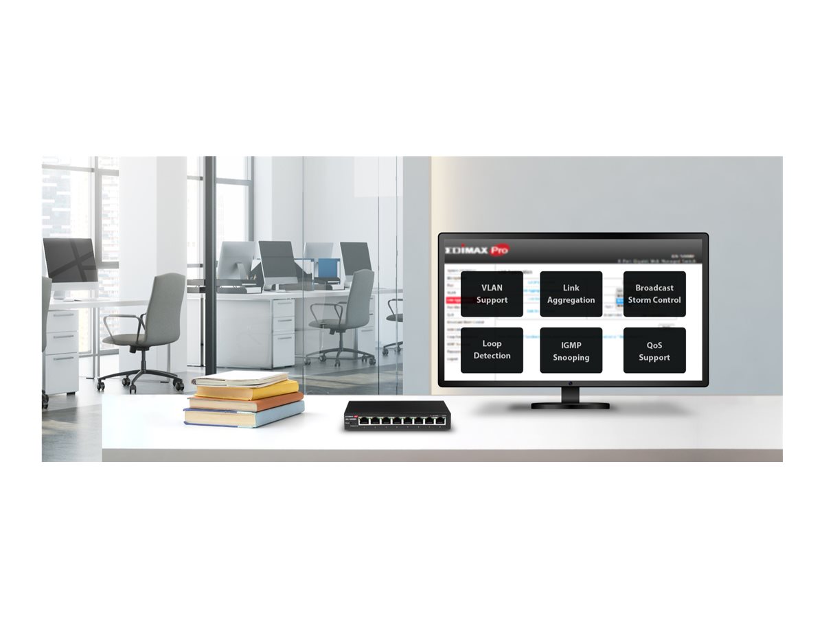 Edimax Pro GS-5008E Gigabit Ethernet Switch 8 Ports Schwarz