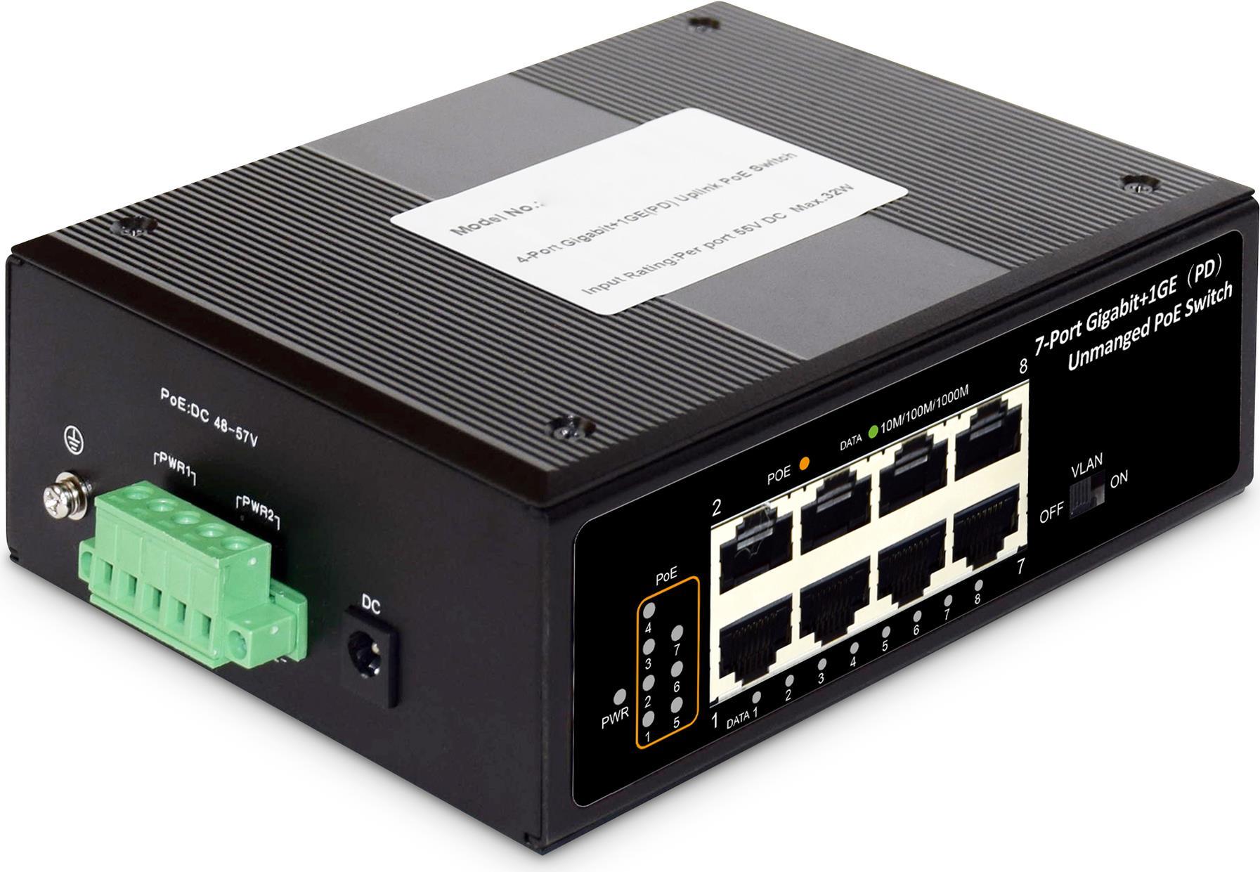 Digitus Industrieller 7-port Gigabit PoE+Switch+1 PD-port IEEE802.3af/at (DN-651113)