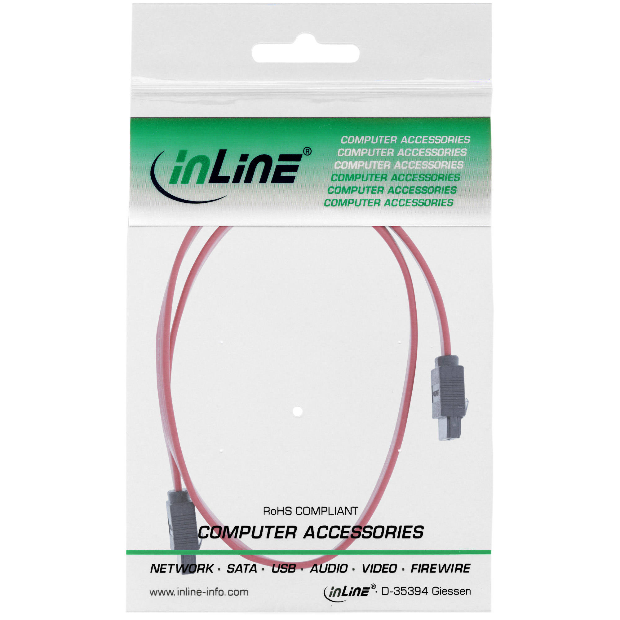 InLine SATA-Kabel 6Gb/s mit Lasche 1 m Rot