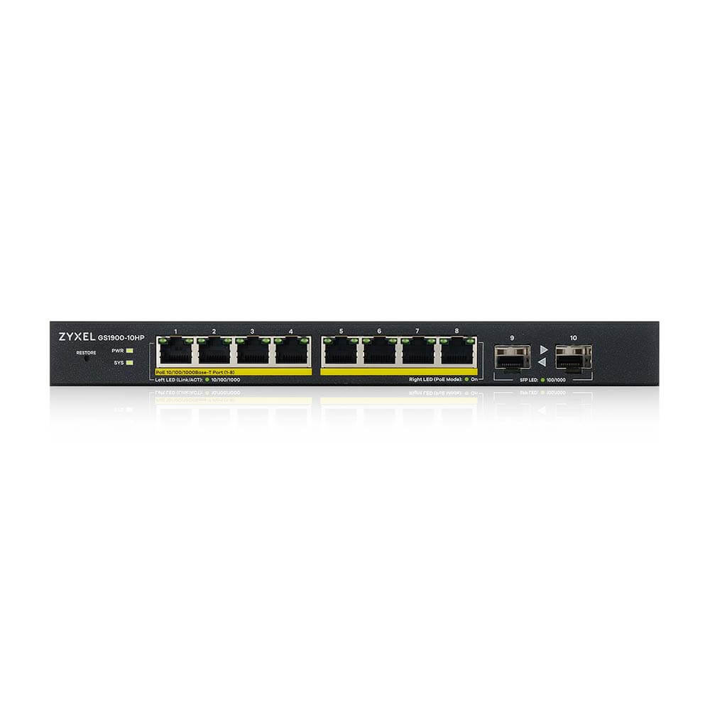 ZyXEL GS1900-10HP Smart Managed Switch 8x Gigabit PoE+ 2x SFP Schwarz