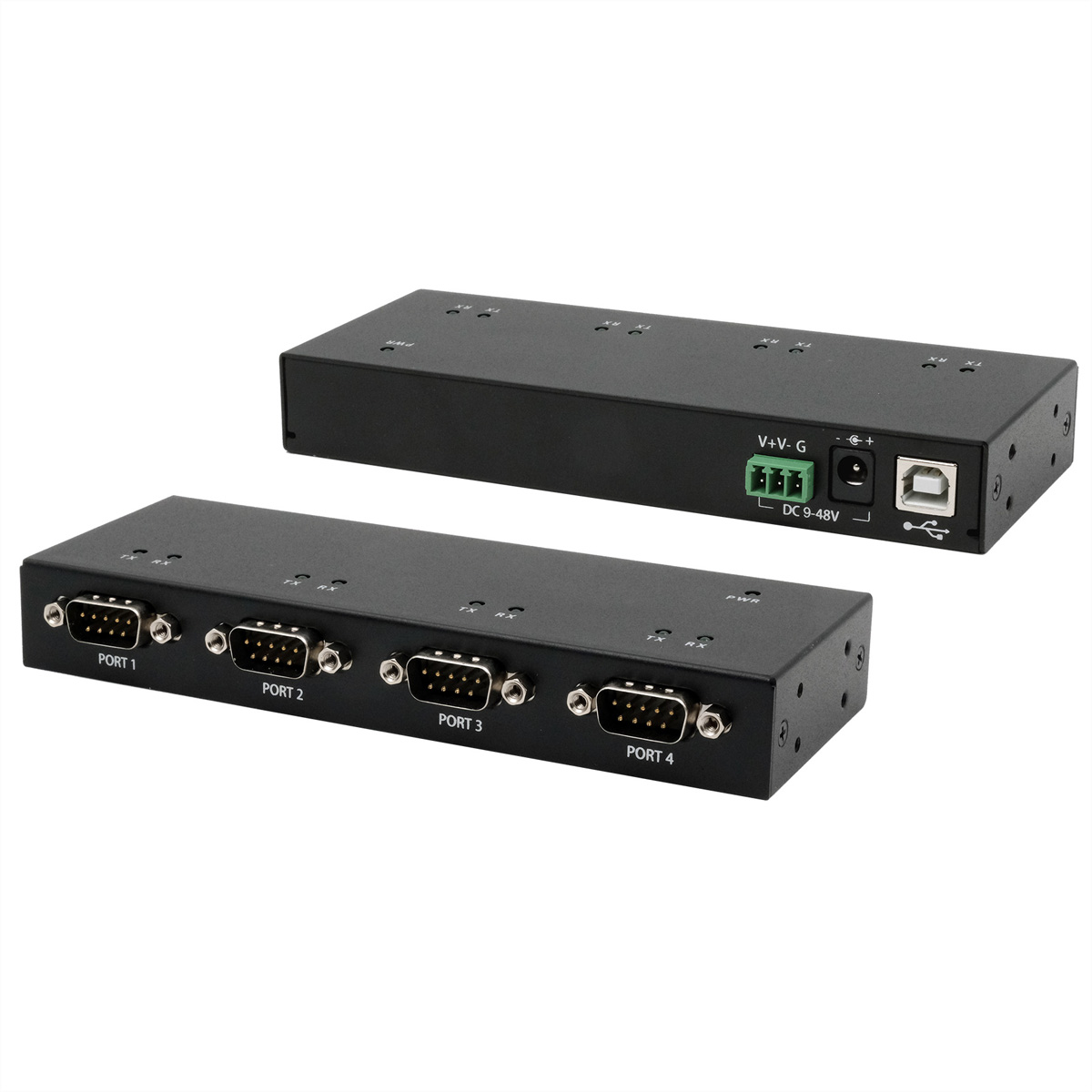 Exsys EX-13074HM USB 2.0 zu 4x RS-232 Serieller Adapter Low-Profile Metallgehäuse