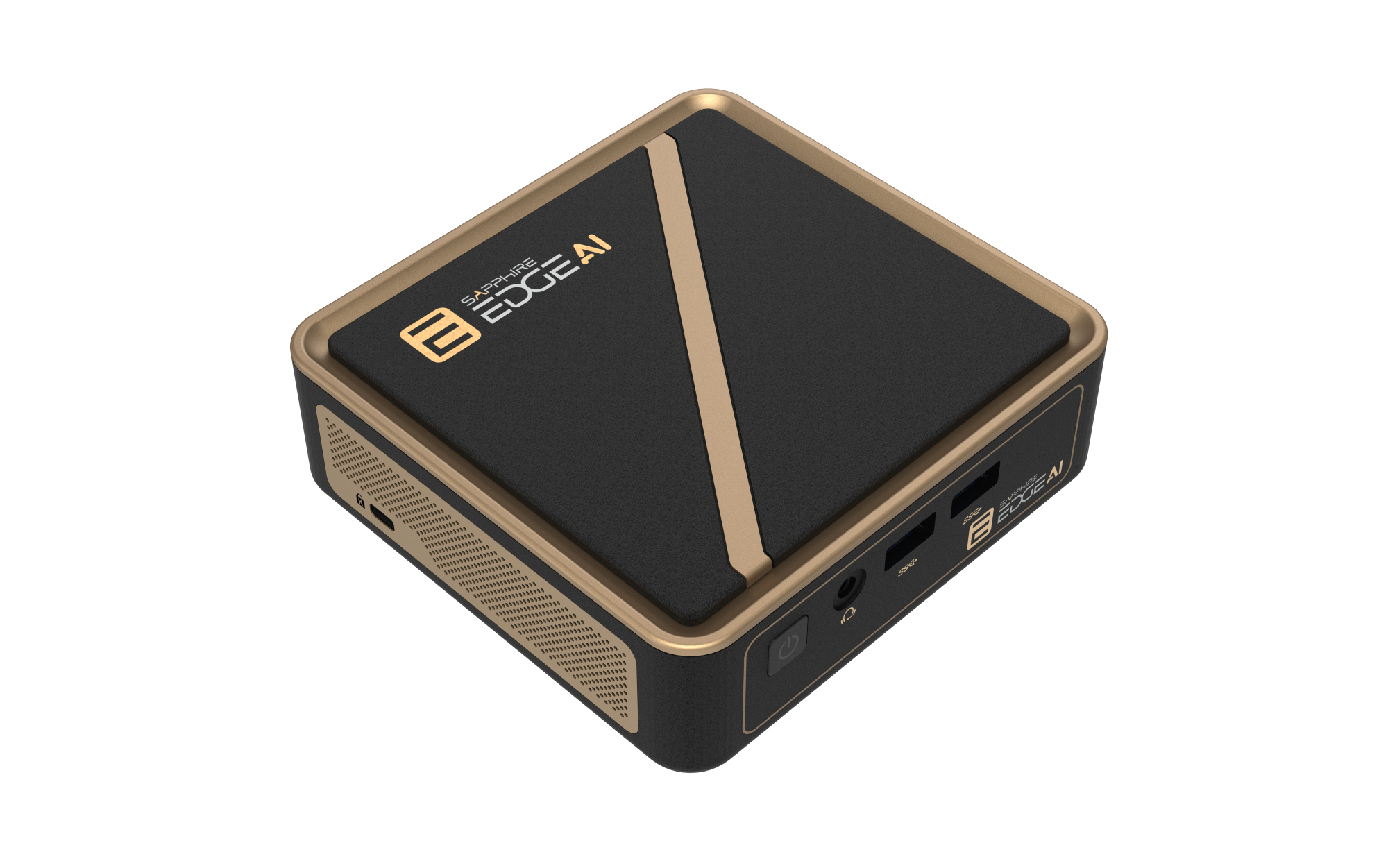 Sapphire EDGE AI 350 Barebone Mini-PC AMD Ryzen AI 7 350 DDR5 SO-DIMM Schwarz/Gold