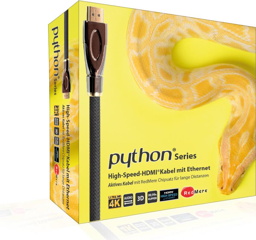 Ka Moni HDMI -> HDMI S/S 2,0m schwarz PYTHON,4K*2K, 24Kvergoldete Stecker/-Kupferkontakte, OFC, Nylongeflecht (GC-M0017)