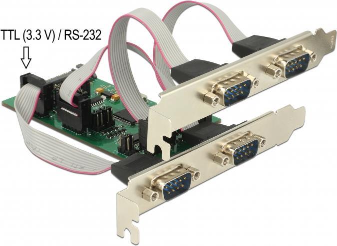 DeLock PCI Express Card > 3 x Serial RS-232 + 1 x TTL 3.3 V / RS-232 with Voltage Supply (62922)