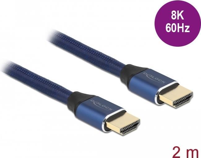 Delock - Ultra High Speed HDMI-Kabel - HDMI männlich bis HDMI männlich - 2,0m - Dreifachisolierung - Blau - hauchvergoldete Kontakte, unterstützt 8K 60 Hz (7680 x 4320) (85447)