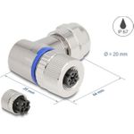 Delock M12 Steckverbinder A-kodiert 4 Pin Buchse zur Montage mit Schraubanschluss 90° gewinkelt Metall (60565)