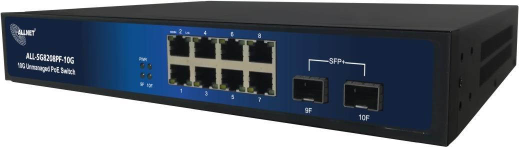 ALLNET Switch unmanaged 8 Port Gigabit 150W 8x PoE+ 2 x SFP+ Lüfterlos - Switch - Kupferdraht ( ALL-