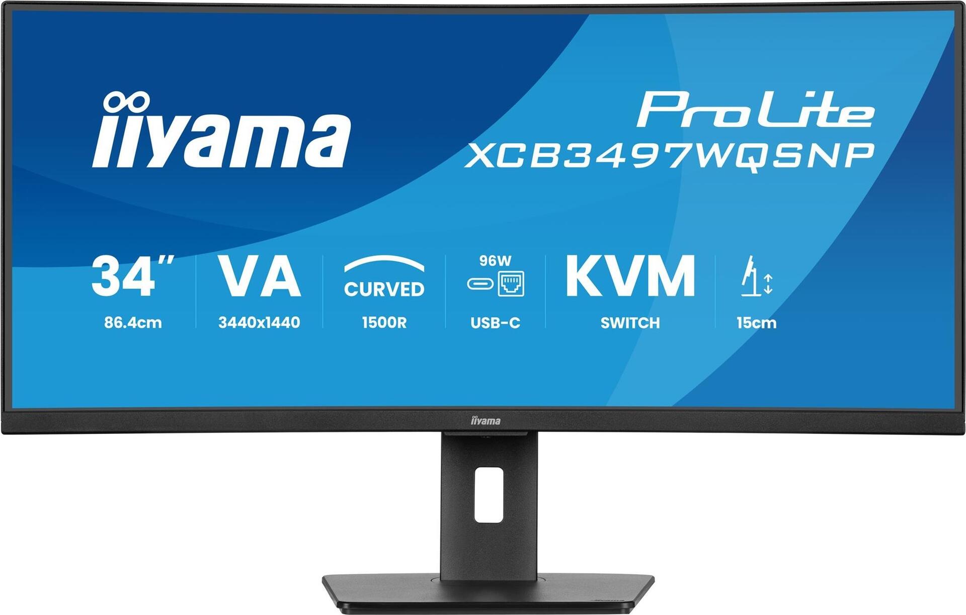 Iiyama ProLite XCB3497WQSNP-B1, LED-Monitor - (86.4 cm (34 Zoll), schwarz (matt), WQHD, VA, Curved, Adaptive-Sync, USB-C, USB-Hub, 120Hz Panel) [Energieklasse F] (XCB3497WQSNP-B1)