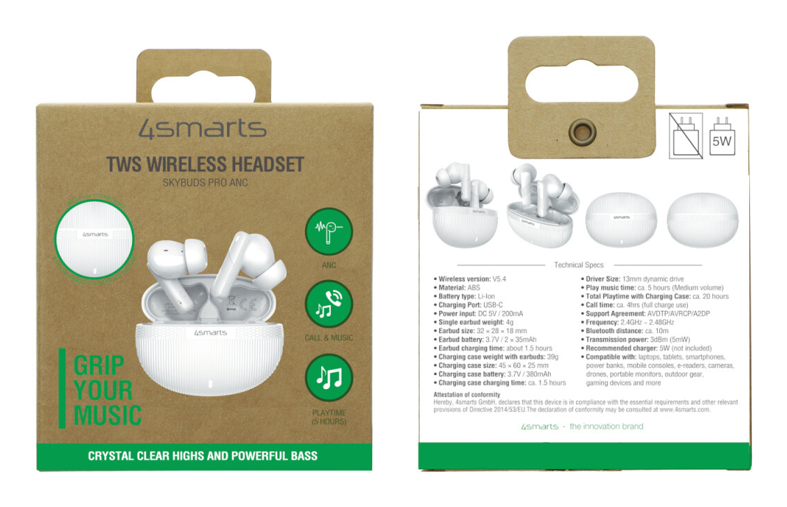 4smarts SkyBuds Pro ANC In-Ear Bluetooth Headset mit ANC Schwarz