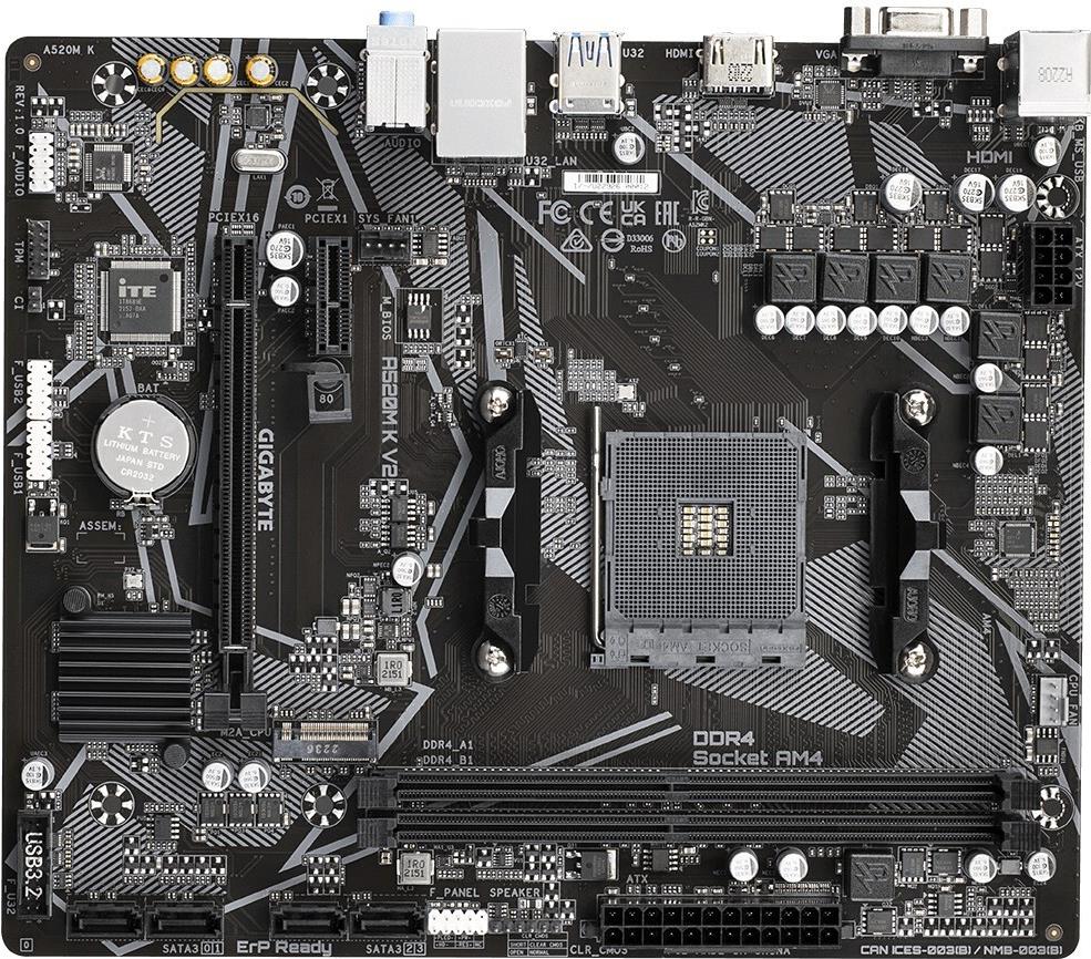 Gigabyte A520M K V2 Mainboard AMD A520 Socket AM4 Micro ATX Schwarz